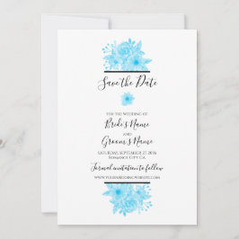 Elegant Blue Waterverf Floral Wedding Save The Date