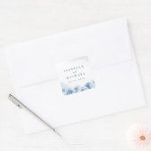 Elegant blue waterverf florale bruiloft vierkante sticker (Envelop)