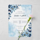 elegant Blue Waterverf flower bruiloft Folie Uitnodiging