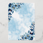 elegant Blue Waterverf flower bruiloft Folie Uitnodiging (Achterkant)