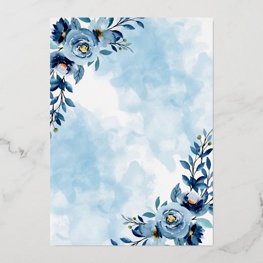 elegant Blue Waterverf flower bruiloft Folie Uitnodiging (Achterkant)