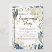 Elegant Blue Waterverf Flower Engagement Party Kaart (Voorkant)