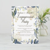 Elegant Blue Waterverf Flower Engagement Party Kaart (Staand voorkant)