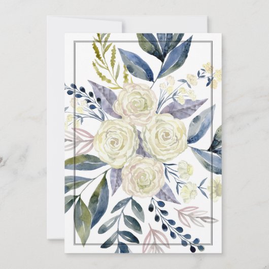 Elegant Blue Waterverf Flower Engagement Party Kaart (Achterkant)