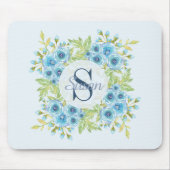 Elegant Blue Waterverf Flower Monogram Muismat (Voorkant)