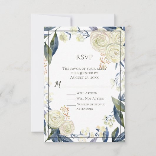 Elegant Blue Waterverf Flower RSVP Reply Kaart (Voorkant)