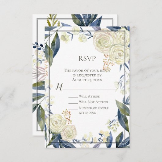 Elegant Blue Waterverf Flower RSVP Reply Kaart (Voorkant / Achterkant)
