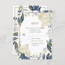 Elegant Blue Waterverf Flower RSVP Reply Kaart