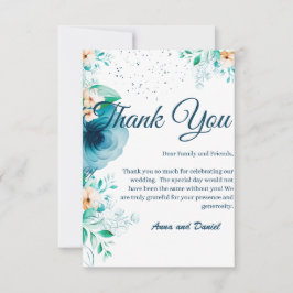 Elegant Blue Waterverf Flower Wedding Bedankkaart