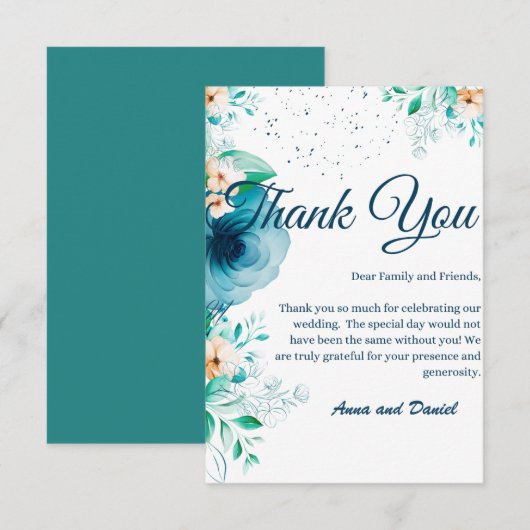 Elegant Blue Waterverf Flower Wedding Bedankkaart (Voorkant / Achterkant)