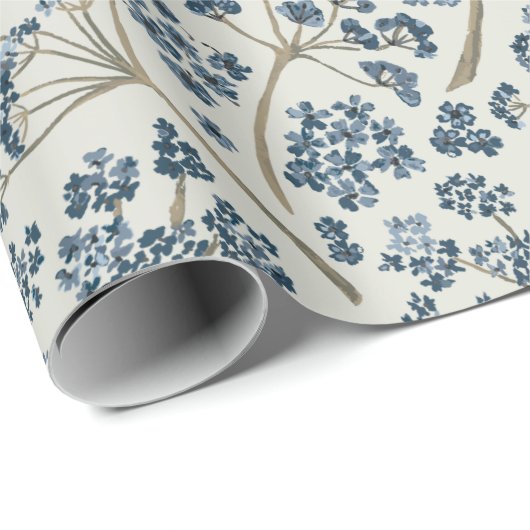 Elegant Blue Waterverf Flowers Cadeaupapier (Rol Hoek)