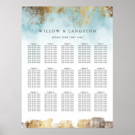 Elegant Blue Waterverf Gold Wedding Seding Chart Poster