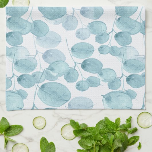 Elegant Blue Waterverf laat een Ditsy Pattern over Theedoek (Gevouwen)