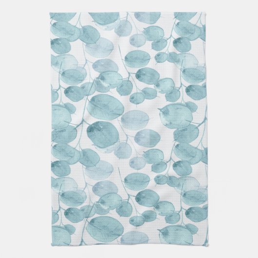 Elegant Blue Waterverf laat een Ditsy Pattern over Theedoek (Verticaal)