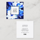 Elegant Blue Waterverf Magnolia Floral Square Squ Vierkante Visitekaartje (Voorkant / Achterkant)