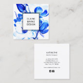 Elegant Blue Waterverf Magnolia Floral Square Squ Vierkante Visitekaartje (Voorkant / Achterkant)