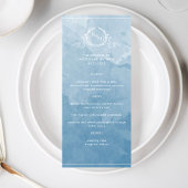 Elegant Blue Waterverf, Monogram Wedding Menu