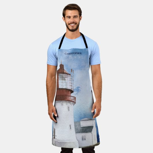 Elegant Blue Waterverf Nautical Monogram Apron Schort (Gedragen)