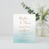 Elegant Blue Waterverf Ocean Beach Thégold Wedding Save The Date (Staand voorkant)