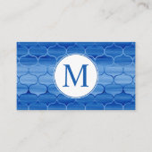 Elegant Blue Waterverf Ogee Pattern Monogram Visitekaartje (Voorkant)