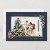 Elegant Blue Waterverf Photo met kerstkaarten Feestdagenkaart (Voorkant)