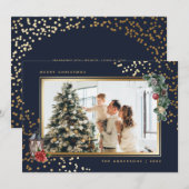 Elegant Blue Waterverf Photo met kerstkaarten Feestdagenkaart (Voorkant / Achterkant)