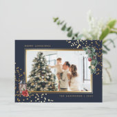 Elegant Blue Waterverf Photo met kerstkaarten Feestdagenkaart (Staand voorkant)