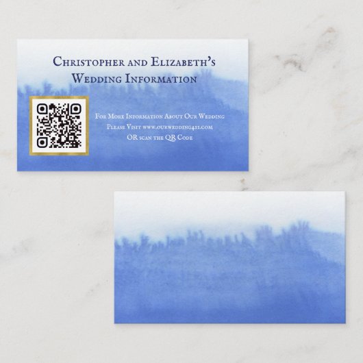 Elegant Blue Waterverf QR Code Website Weddenschap Visitekaartje (Voorkant / Achterkant)