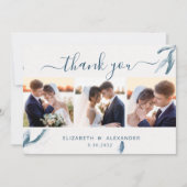 Elegant blue waterverf romantische bruiloft 3 foto bedankkaart (Voorkant)