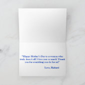 Elegant Blue Waterverf Rozen Wife Moederdag Kaart (Binnen)