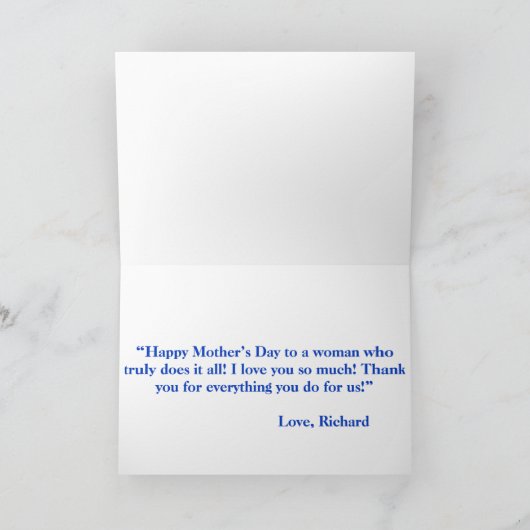 Elegant Blue Waterverf Rozen Wife Moederdag Kaart (Binnen)