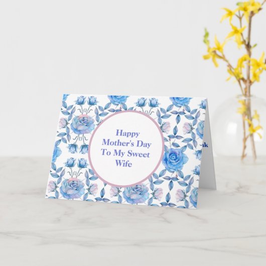 Elegant Blue Waterverf Rozen Wife Moederdag Kaart (Gele Bloem)