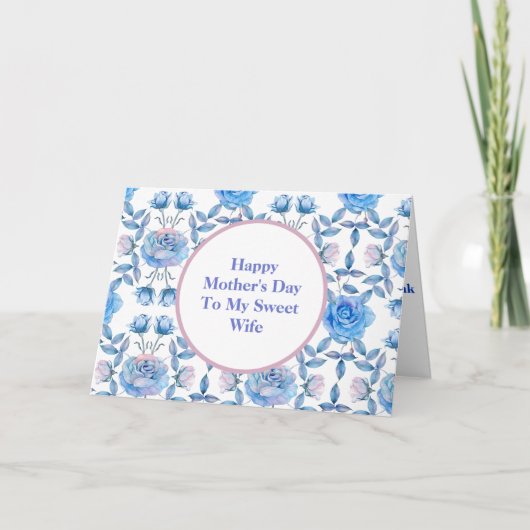 Elegant Blue Waterverf Rozen Wife Moederdag Kaart (Voorkant)