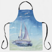 Elegant Blue Waterverf Sailing Ship Monogram Schort (Voorkant)