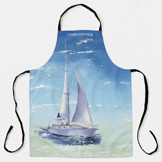 Elegant Blue Waterverf Sailing Ship Monogram Schort (Voorkant)