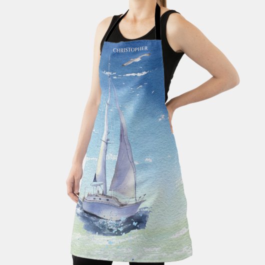 Elegant Blue Waterverf Sailing Ship Monogram Schort (Insitu)