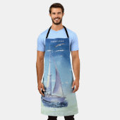 Elegant Blue Waterverf Sailing Ship Monogram Schort (Gedragen)