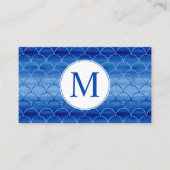 Elegant Blue Waterverf Scale Pattern Monogram Visitekaartje (Voorkant)