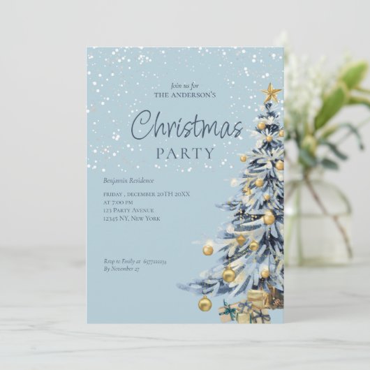 Elegant Blue Waterverf Tree kerstfeest Feestdagenkaart (Staand voorkant)