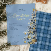 Elegant Blue Waterverf Tree kerstfeest Folie Uitnodiging