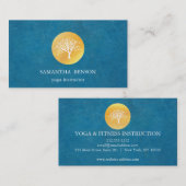 Elegant Blue Waterverf Tree Yoga en Meditation Visitekaartje (Voorkant / Achterkant)