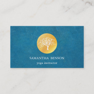 Elegant Blue Waterverf Tree Yoga en Meditation Visitekaartje