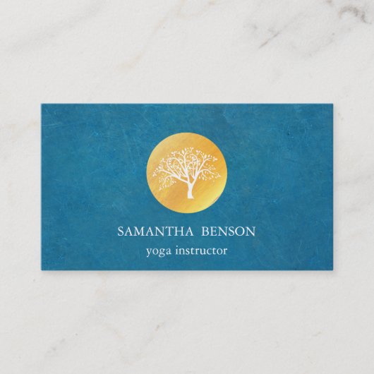Elegant Blue Waterverf Tree Yoga en Meditation Visitekaartje (Voorkant)