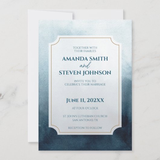 Elegant Blue Waterverf Wedding Kaart (Voorkant)