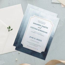 Elegant Blue Waterverf Wedding Kaart