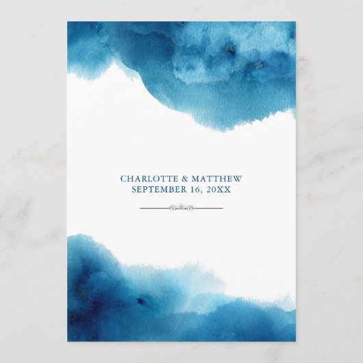 Elegant Blue Waterverf Wedding Menu (Achterkant)