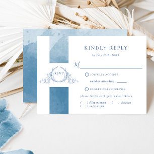 Elegant Blue Waterverf Wedding Monogram RSVP-kaart RSVP Kaartje