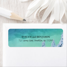 Elegant Blue Waterverf Winter Return Address Etiket