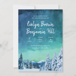 Elegant Blue Waterverf Winter Snow Wedding Invita Kaart