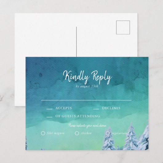 Elegant Blue Waterverf Winter Wedding RSVP Uitnodiging Briefkaart (Voorkant / Achterkant)